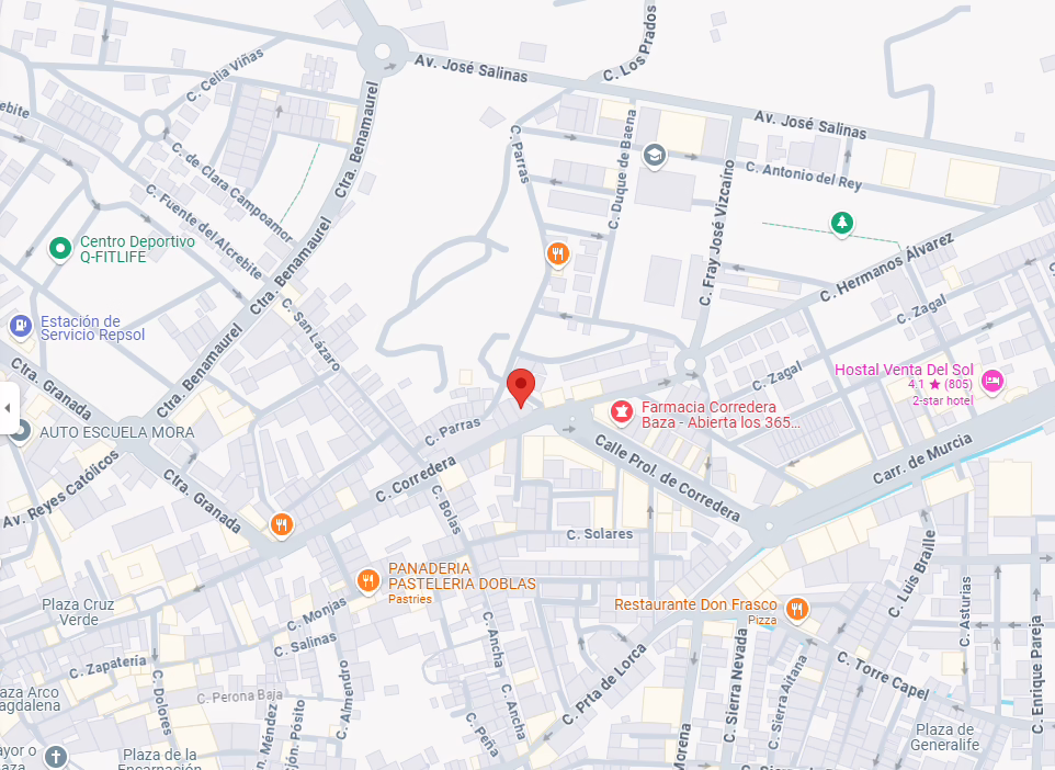 Mapa de la Calle Corredera en Baza, Granada, con ubicación destacada de Mario Instal.